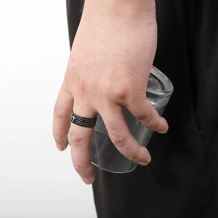 Prayer Cross Engraved Ring