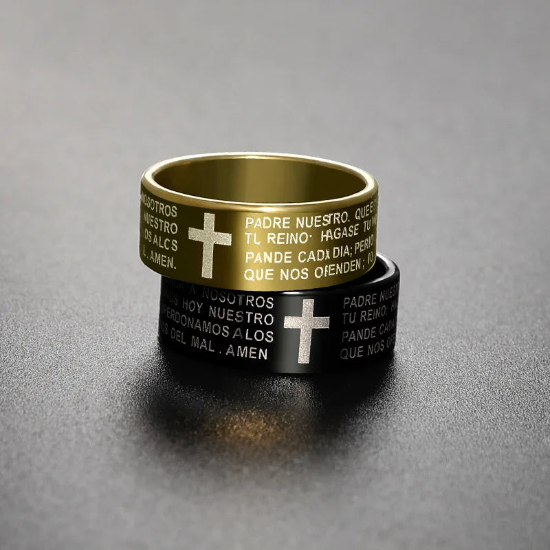 Prayer Cross Engraved Ring